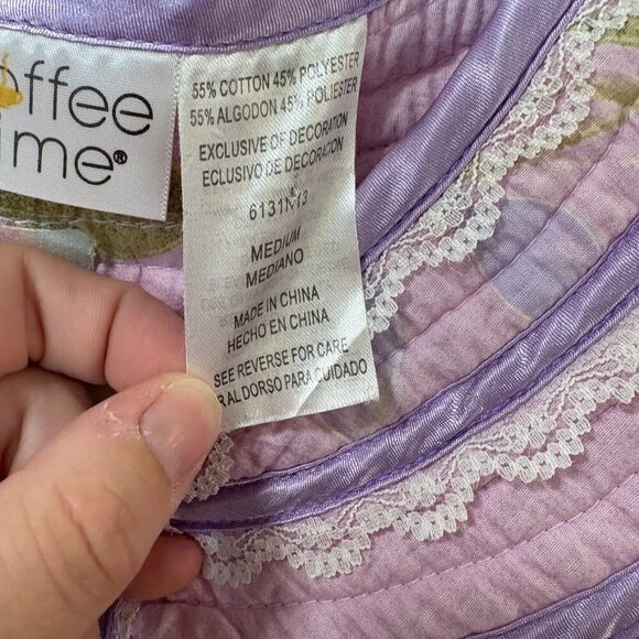 90’s Vintage Purple Floral Snap-Front Lace Trim House Dress Size M Mumu Robe - Picture 5 of 8